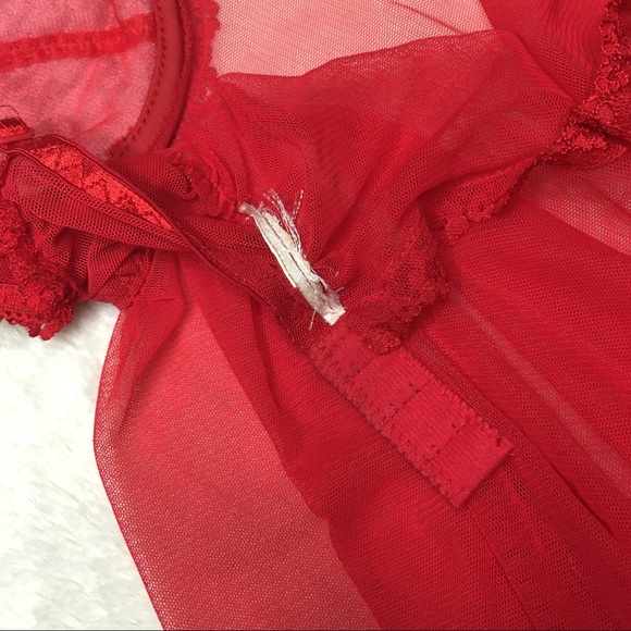 Vintage Red Lace Sheer Mesh Lingerie Babydoll Top XS - Picture 6 of 6